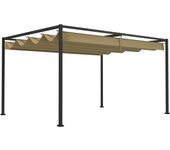 Pérgola 4x3m para jardín, pabellón de terraza de metal con techo ajustable, color cachi