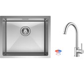 Fregadero de cocina de un solo tazón de acero inoxidable cepillado cecipa max, 50 x 44 cm, grifo mezclador de cocina cepillado, grifo para fregadero