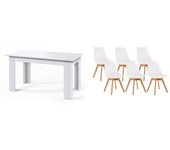 Pack mesa fija de comedor o cocina blanco + 6 sillas nordic blanco