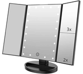 Espejo de maquillaje led, espejo de sobremesa con iluminación led, aumento 1x/2x/3x y rotación de 180 grados (negro)