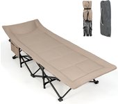 Costway cama plegable camping, cama camping con cojín cómodo, reposacabezas y bolsillo lateral, catre plegable camping, bolsa de transporte, peso neto
