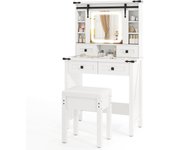Costway tocador de maquillaje con luz y taburete, luces led en 3 colores, espejo deslizante, 4 cajones y estantes ajustables, tocadores de dormitorio,
