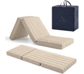Colchón plegable para furgonetas camper, 90x195 espuma hd + 2 cm viscoelástica. funda desenfundable altura 12 cm beige