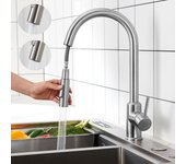 Grifo de cocina mezclador con ducha extraíble - grifo de cocina de acero inoxidable giratorio de 360° grifo mezclador para fregadero con 2 modos de sa