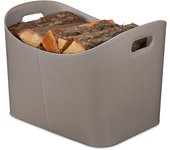 Relaxdays cesta para leña piel sintética xl, canasto para troncos con asas, para madera de chimenea, gris oscuro
