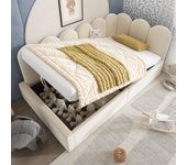Cama con canapé 90x190 cm con cabecero y respaldo, sofá cama - terciopelo - somier de láminas de metal - beige (sin colchón)