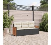 Set de sofás de jardín con cojines 3 piezas | conjunto de jardín de ocio | set de comedor de jardín ratán sintético negro cfw293089