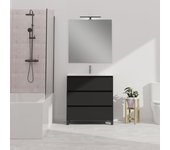 Conjunto de baño wink | 90 cm negro mate | tres cajones | lavabo encastrado | no incluye espejo | mueble montado | alday