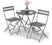 Conjunto mesa y sillas jardín plegable, set de bistro muebles de jardín acero, gris