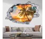 Vinilo adhesivo trampantojo 3d - playa palmeras