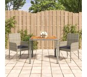 Set comedor de jardín 3 piezas，conjunto de comedor de exterior，conjunto de jardín con cojines ratán sintético gris cfw555667