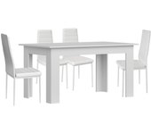 Pack mesa de comedor o cocina blanco + 4 sillas en polipiel/metal blanco