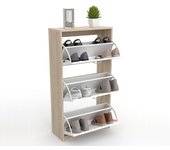 Zapatero 3 puertas, mueble armario, organizador zapatos, 110 x 60 x 24 cm blanco / roble dormidán
