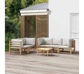 Vidaxl set de muebles de jardín 6 piezas bambú con cojines gris claro
