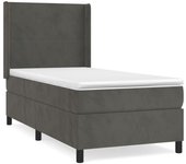 Cama con somier tapizado y colchón de terciopelo gris oscuro 90x190 cm