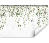 Papel pintado no tejido foto hojas pájaros naturaleza para salón 300cm x 210cm