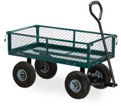 Relaxdays carro jardín hasta 150 kg, acero-goma, verde, 53,5 x 50 x 109 cm