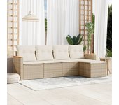 Juego de sofás jardín con cojines 5 piezas | conjunto de jardín de ocio | set de comedor de jardín ratán sintético beige cfw460103