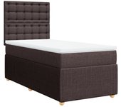Cama con somier tapizado y colchón de tela marrón oscuro 90x190 cm