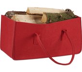 Relaxdays bolsa para leño con asas largas, fieltro, rojo, 25x25x50 cm