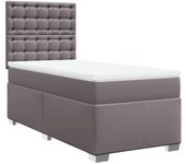 Cama con somier tapizado y colchón de polipiel gris 90x200 cm