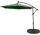 Sombrilla voladiza de 3m con luces led blancas frías y base redonda parasol terraza jardín playa exterior toldo paraguas
