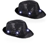 Relaxdays sombreros de fiesta con 6 led y lentejuelas, 3 modos de luz, hombres y mujeres, hora loca, negro