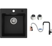 Cecipa max fregadero 40x45cm negro en cuarzo y resina fregadero 1 seno + grifo monomando con ducha extraíble, negro