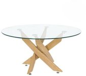 Mesa de centro redonda con tapa de cristal 8 mm y patas metálicas en acabado madera - medidas 80x40 cm