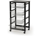 Arit - carro de cocina gingerone, carro de cocina con plano de trabajo revestido de melamina, 4 cestas deslizantes - color negro