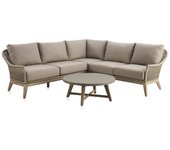 Salón de 3 piezas madera acacia con trenzado de cuerda y cojines topo