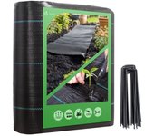 Malla antihierbas de jardín, 2 m x 10 m, 100 g/m², con 30 clavijas