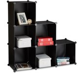 Relaxdays estantería gradual 6 compartimientos, estantería de armado como ropero o separador, estantería abierta, negro