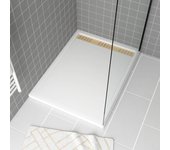 Plato de ducha acrílico blanco 90x120x4 cm + rejillas lineales cromada y oro cepillado - whiteness ii