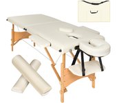 Tectake camilla para masajes de 2 zonas freddi, acolchado de 5 cm, estructura de madera y cojines rollo