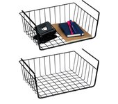 Relaxdays cestas de rejilla metálica colgantes, pack de 2, para colgar en estanterías, encimeras o escritorios, negro