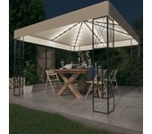 Cenador de jardín con tira de luces led 3x3 m tela color crema cfw41555