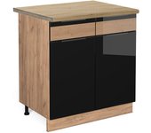 Vicco mueble bajo de cocina fame-line, roble negro alto brillo, 80 cm , et roble