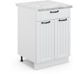 Vicco mueble bajo de cocina fame-line, blanco casa de campo, 60 cm con cajón, et mármol