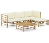 Maison exclusive - set de muebles de jardín 5 piezas bambú y cojines blanco crema