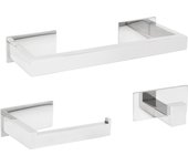 Valaz accesorios de baño adhesivos pegados sin taladro cromado cuadrados toallero 30cm+ percha+ portarollos - 3perchas