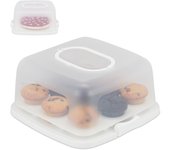 Relaxdays porta tartas cuadrado, soporte pasteles y muffins, apto para lavavajillas, pp, 16x34x32,5 cm, blanco