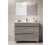 Mueble de baño caprera 2 cajones y una puerta incluye lavabo y espejo - roble smoky 90 x 45 cm lavabo centrado