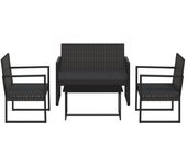 Juego de jardín con cojines 4 piezas | conjunto de comedor | conjunto de descanso ratán sintético negro cfw281826