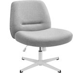 Silla de oficina, asiento ancho y cómodo, altura ajustable, silla giratoria sin ruedas, base en cruz, tela de lino de algodón, gris paloma