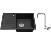 Fregadero cecipa max 1 seno con escurridor fregadero encastrable de cuarzo y resina negro 65x45cm + grifo de cocina abatible mezclador de fregadero