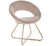 Sillón vanity en terciopelo gris tórtola y patas doradas