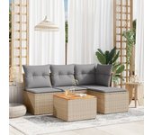Juego de sofás jardín con cojines 5 piezas | conjunto de jardín de ocio | set de comedor de jardín ratán sintético beige cfw350207