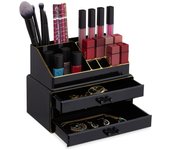 Relaxdays organizador maquillaje pequeño, fibra acrílica, 19 x 23,5 x 14 cm, negro y dorado