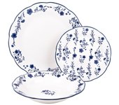 Vajilla de porcelana con detalle floral azul esmaltado de forma irregular 18 piezas